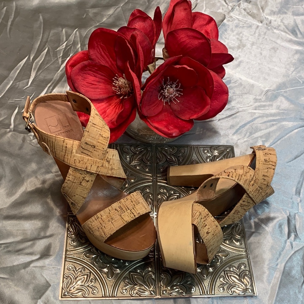 🌹J.LITVACK • Cork Platform Wood Bottom HEELED Sandals